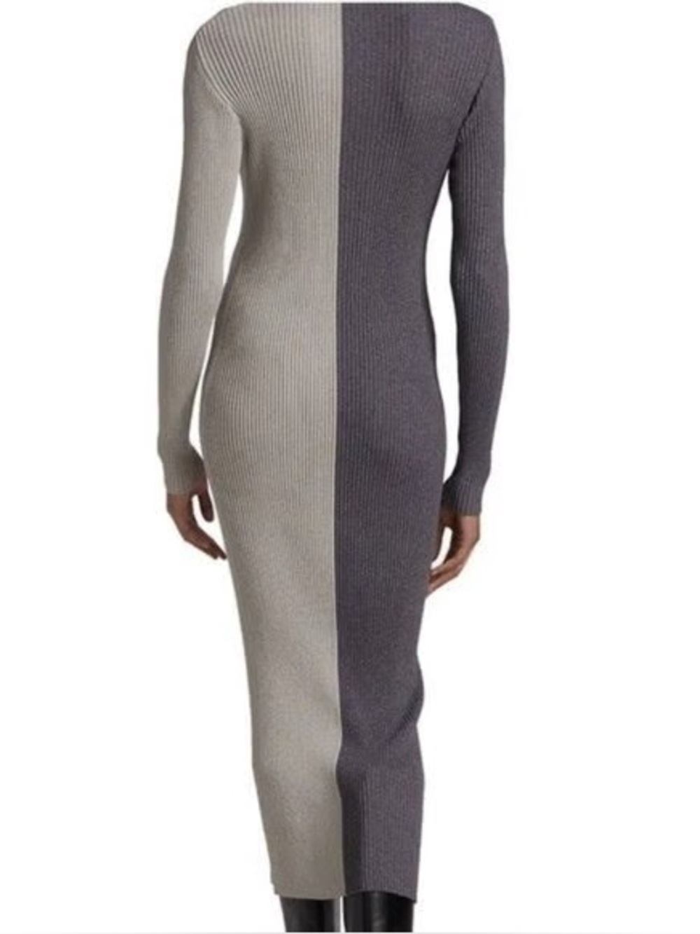 Staud Colorblock Ribbed Midi Long Sleeve Sweater Dress Grey and Charcoal Small